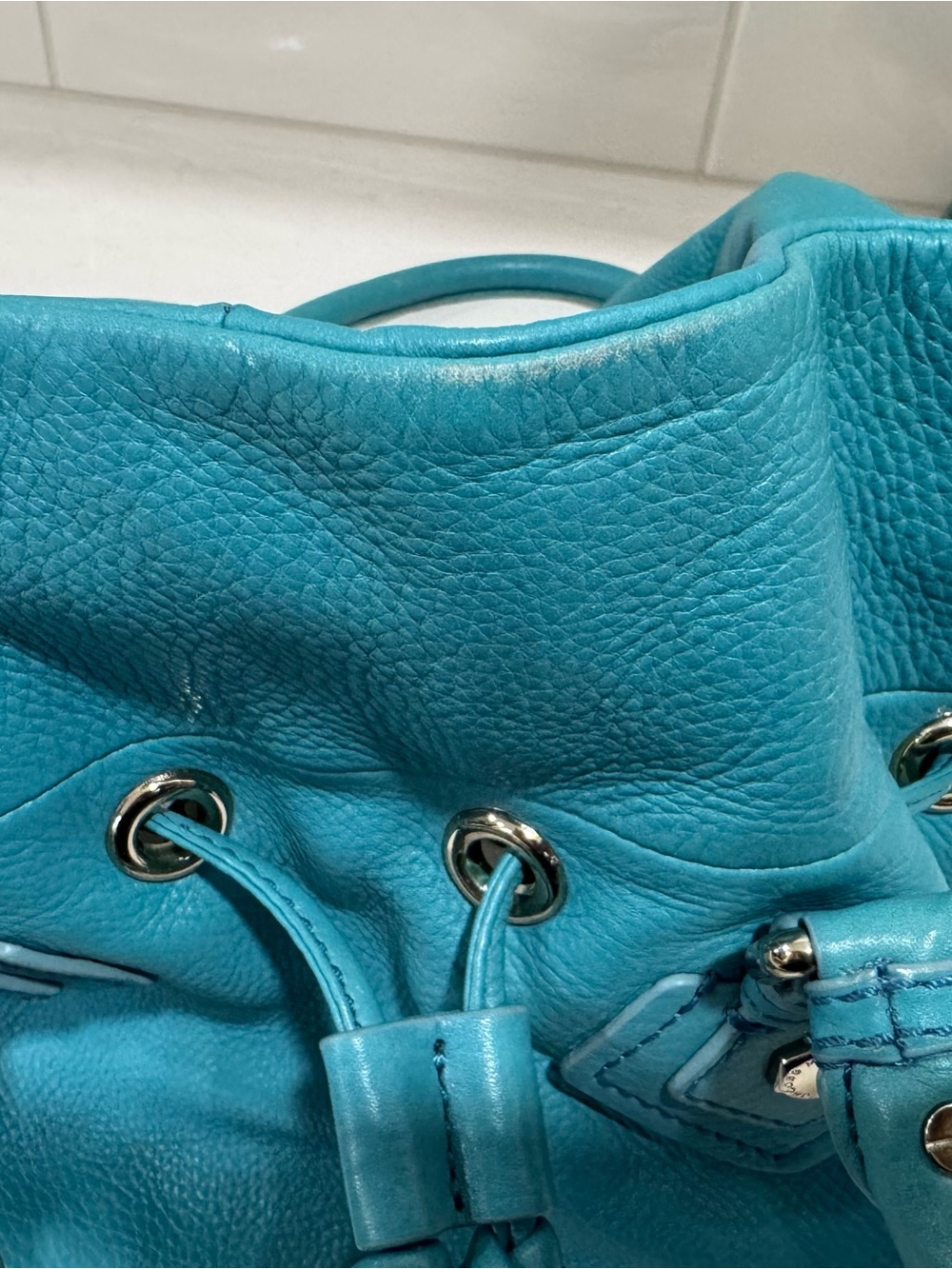 Marc by Marc Jacobs Classic Q Drawstring Leather Hobo Satchel Purse – Teal - Picture 15 of 16